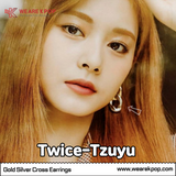 Gold Silver Cross Earrings (Twice-Tzuyu) - 925 Sterling Silver - WE ARE KPOP