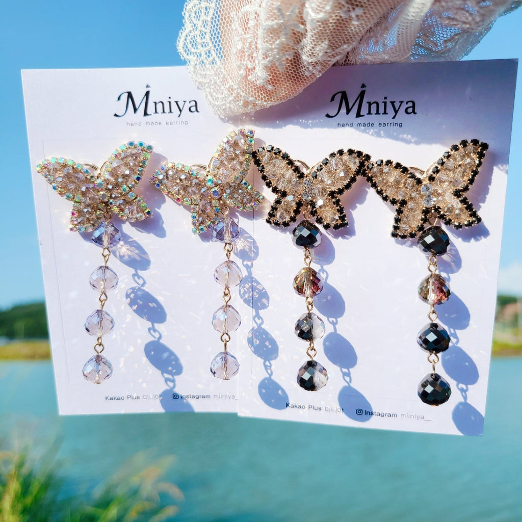 Butterfly Beads Drop Lovely Earrings (Aespa-karina,Ohmygirl-mimi) - 925 Sterling Silver - WE ARE KPOP