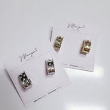 Gold Silver Checkered Daily Ring Earrings(Ive-jangwonyoung) - 925 silver - WE ARE KPOP