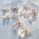 925 silver Accessories - Pearl Ribbon Point Earrings (Ive-jangwonyoung) WE ARE KPOP