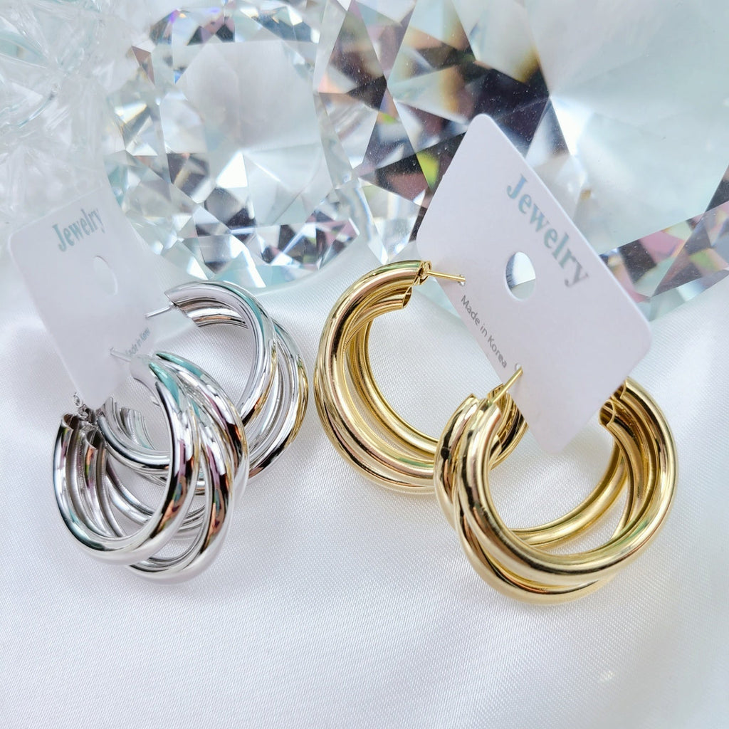 925 silver Accessories -Three ring Earrings (itzy-rujin,Lia,dreamcatcher-jiu,Wjsn-exy) WE ARE KPOP