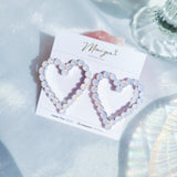 Pink Opal Heart Swal Earring (Wooah-Wooyeon) - 925 Sterling Silver